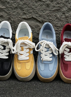 德训鞋男鞋子小众2025新款黄色轻便平底复古蓝色潮牌厚底美式板鞋