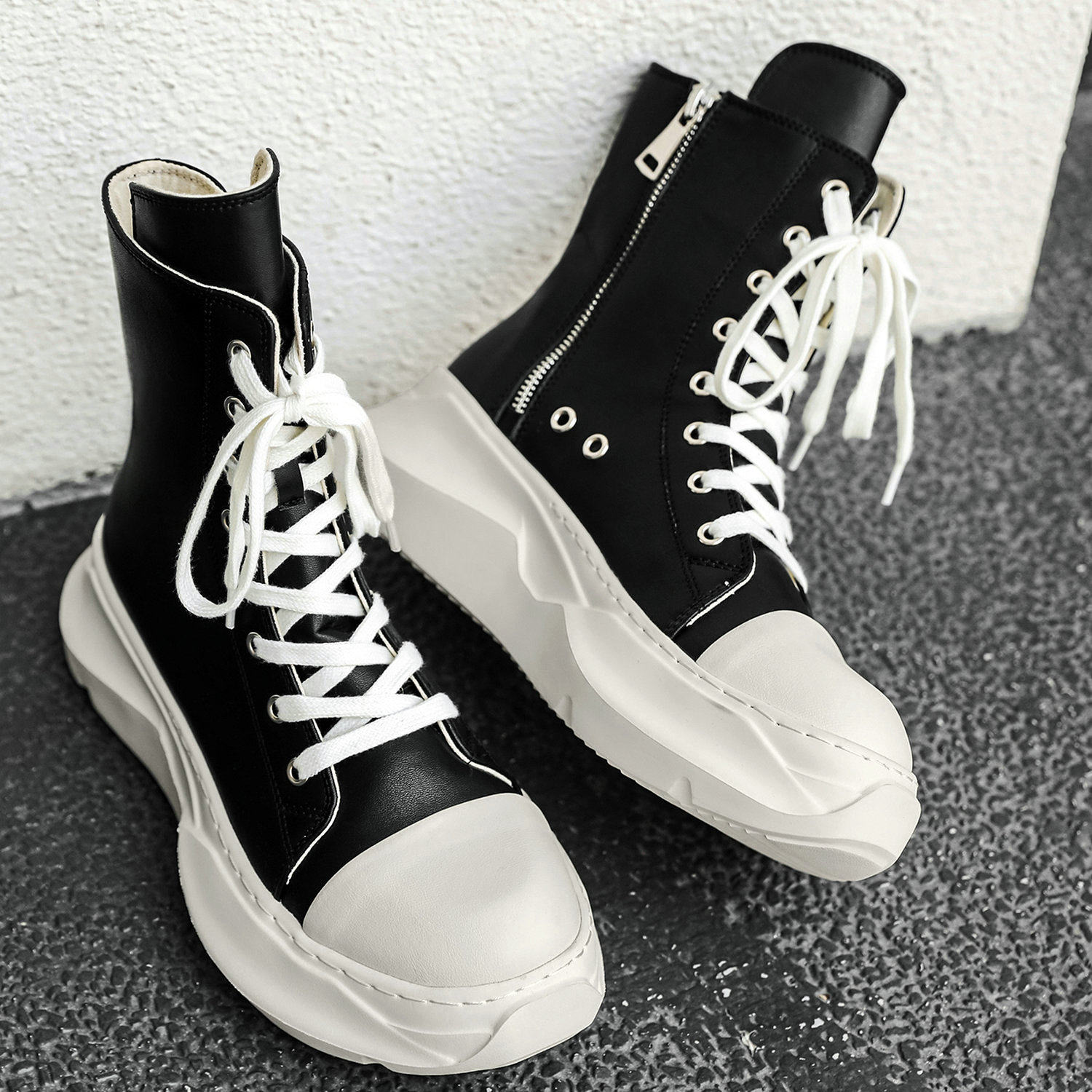 马丁靴男鞋高帮板鞋厚底增高痞帅小众高级感侧拉链美式机车靴子