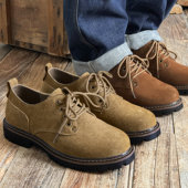 皮鞋 鞋 复古牛反绒日系翻毛磨砂伐木鞋 男士 低帮美式 工装 真皮德比鞋