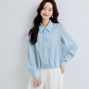 法式蓝色衬衫女2026春季新款通勤百搭设计感上衣宽松时尚显瘦长袖