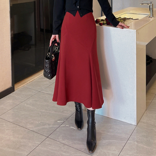 【年终大促】毛呢半身裙女秋冬高腰设计a字裙显瘦气质鱼尾裙33593