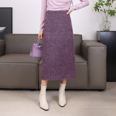 粗花呢羊毛小香风亮丝半身裙秋冬2025新款高级感百搭直筒裙 12100