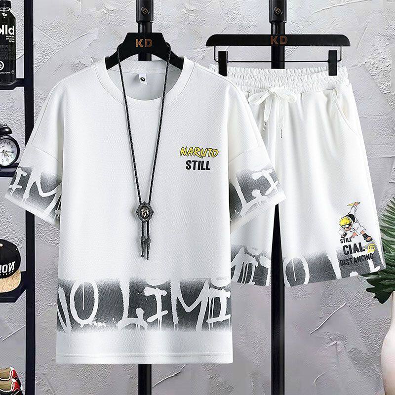 夏季短袖休闲套装帅气男士韩版潮流体桖五分裤运动时尚两件套男装