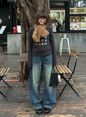 Our2【复古竹节牛仔】2025新款时尚直筒百搭设计感竹节牛仔裤长裤