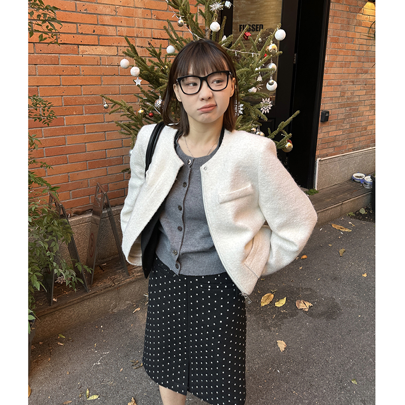 Our2洋气拉链小香风羊毛外套
