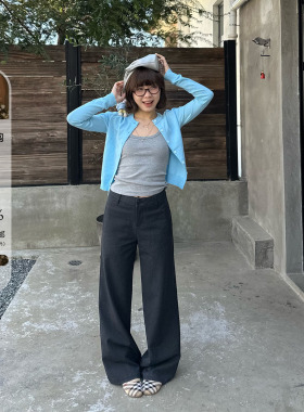 Our2【窄版西裤】2026春夏新款时尚百搭灰色设计感直筒休闲长裤女