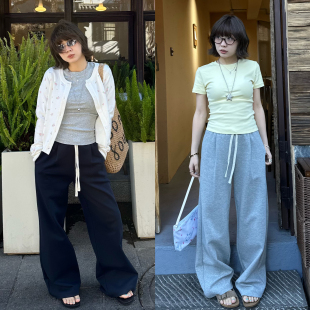 松紧腰百搭直筒设计感纯色休闲卫裤 2026春季 实穿主义卫裤 Our2