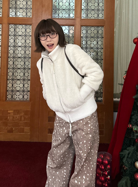 Our2【毛茸茸小奶糕】2025时尚保暖秋冬翻领慵懒感毛绒外套短上衣