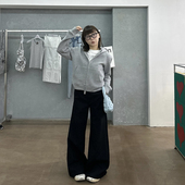 高腰拖地微喇长裤 Our2黑色高级感阔腿休闲西装 2024新款 宽松夏季 裤