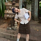 短款 Our2时尚 衬衣 衬衫 女小个子甜酷少女修身 韩版 休闲设计感短袖