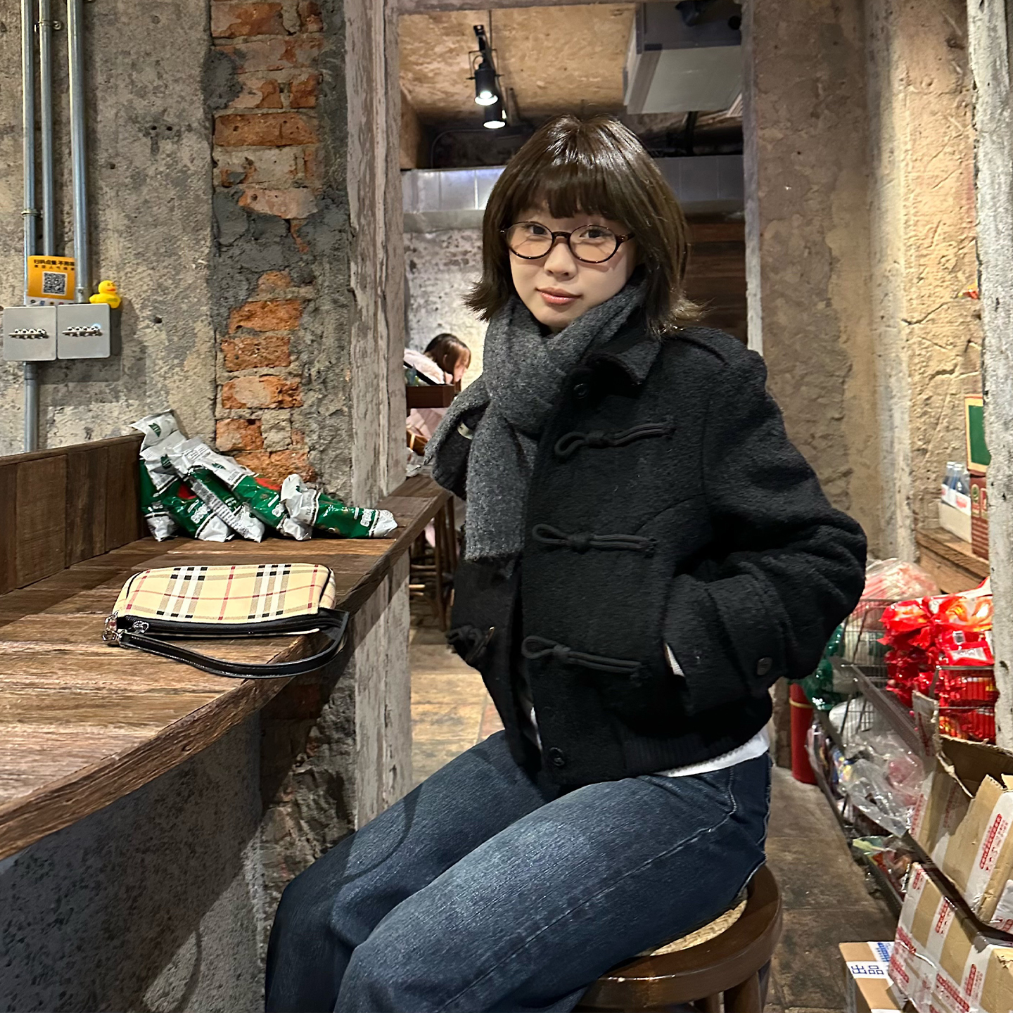 Our2【正肩牛角扣】秋冬设计款百搭时尚针织羊毛夹棉外套上衣保暖