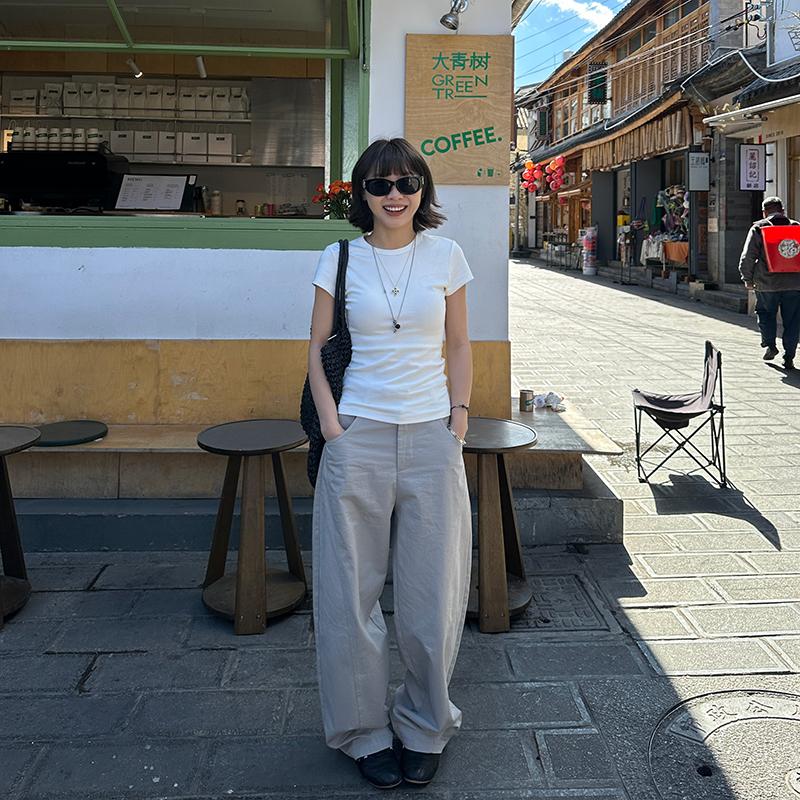 Our2高腰设计感休闲裤女秋季宽松慵懒运动工装裤