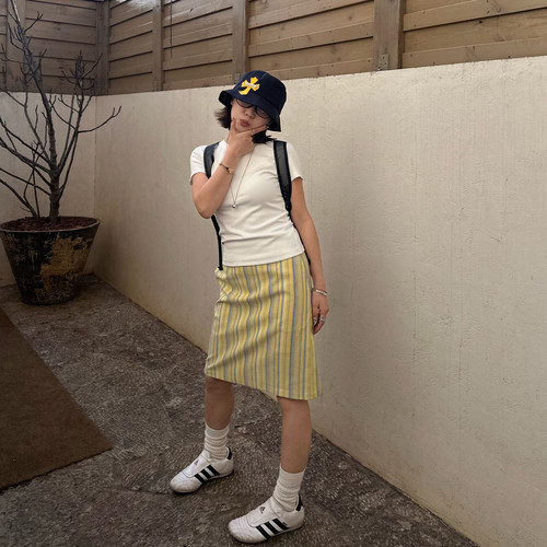 Our2【黄色中裙】2026新款时尚百搭夏季休闲显瘦气质波点半身裙女