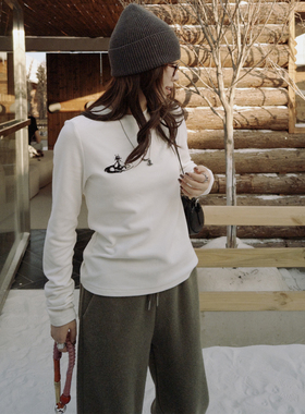 Our2【星球长袖T】2025新款秋冬薄绒休闲圆领百搭打底T恤上衣女款