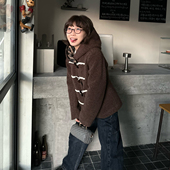 秋冬季 Our2 糖炒栗子牛角扣 设计感牛角扣毛呢连帽外套