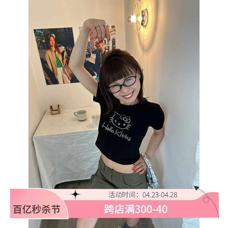 Our2甜辣风正肩短袖t恤上衣女夏