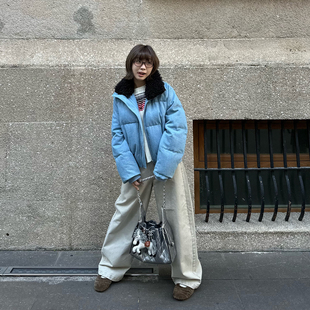 Our2【牛仔竹节棉服】2025秋冬休闲加绒保暖立领棉服外套外套上衣