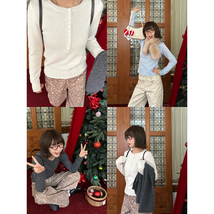 Our2【亨利毛衣针织】2025新款女生秋冬休闲针织纽扣打底衫短上衣