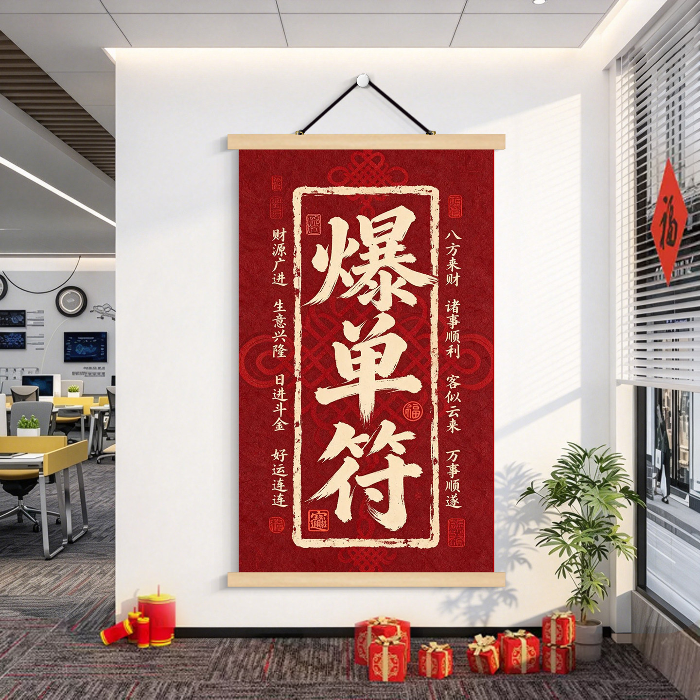 双十一电商公司爆单符挂画办公室装饰团队激励标语职场企业文化