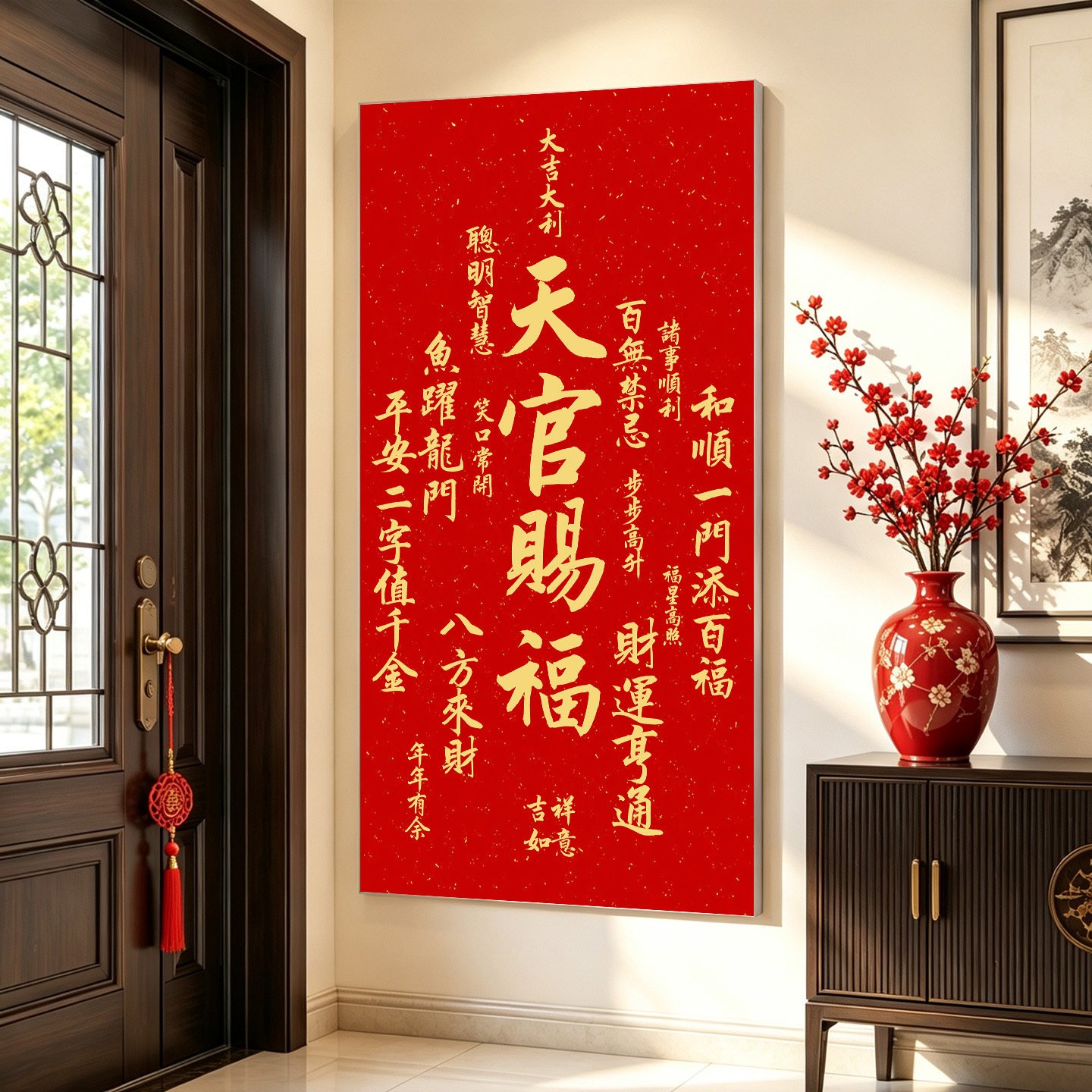 天官赐福玄关贴纸中式过道装饰