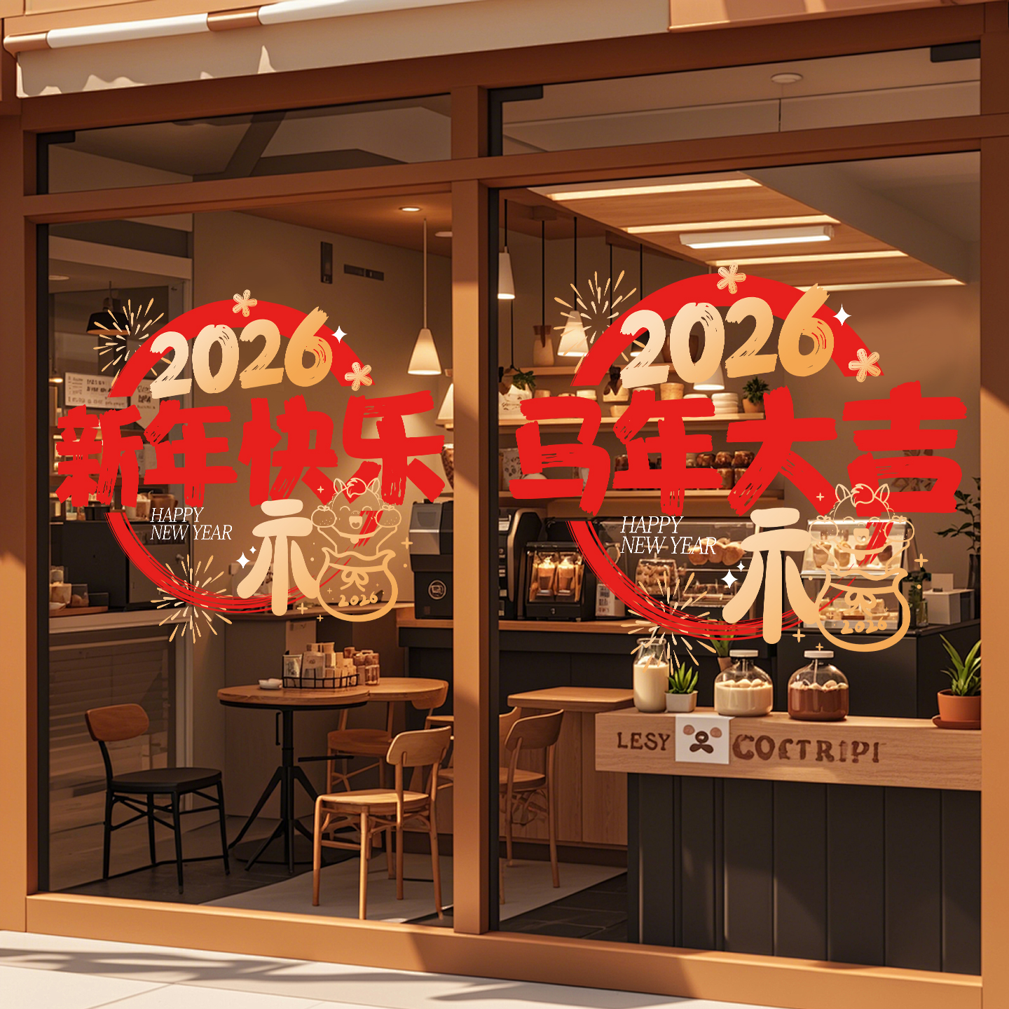 马年防撞静电贴新年氛围布置