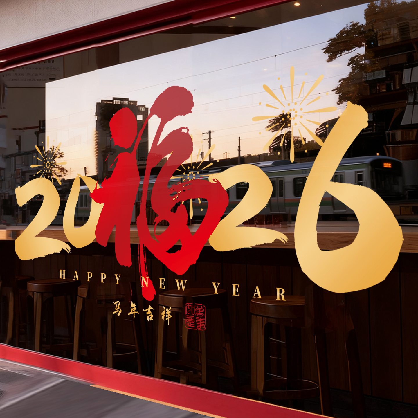 2026马年装饰玻璃门贴纸静电贴