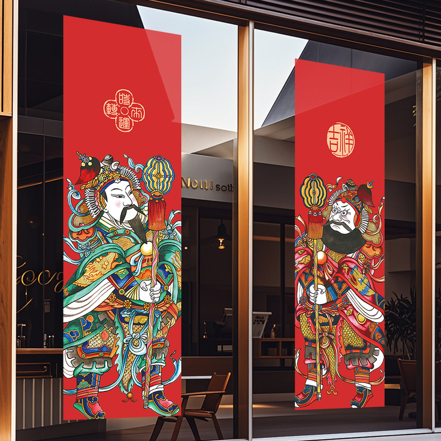春节装饰贴画门神玻璃贴纸