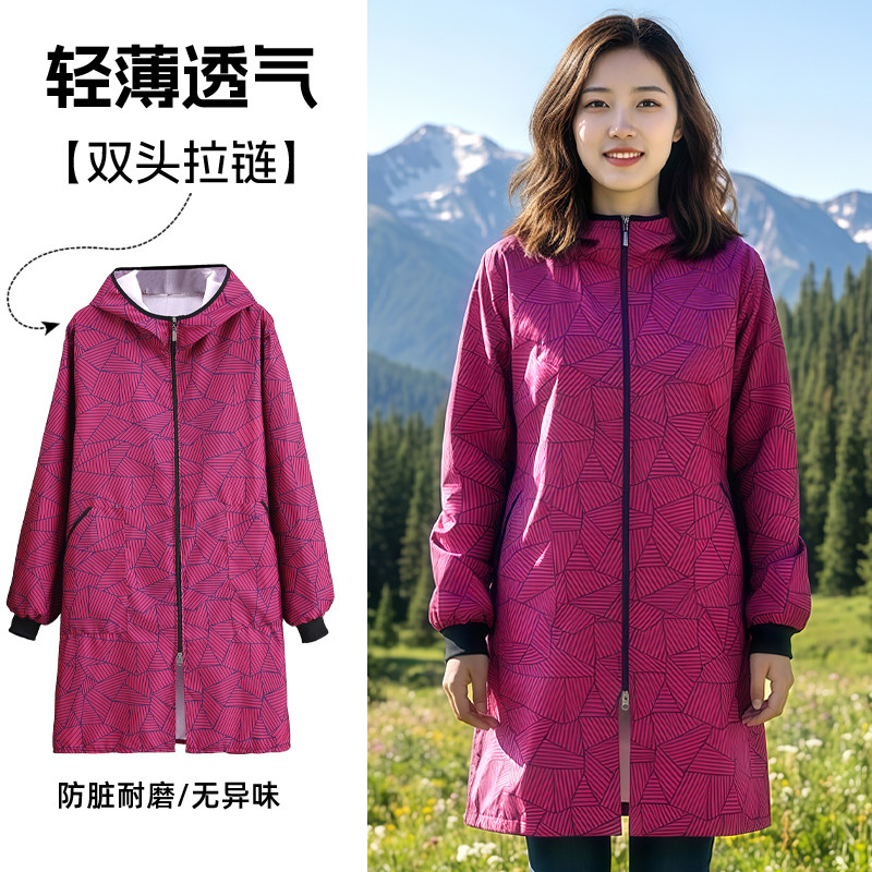 厨房家用围裙罩衣工作服外套女长袖薄款防污耐磨斜插口袋拉链