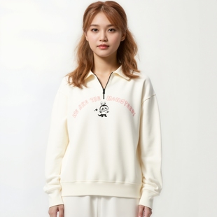 官网女装半拉链POOL领卫衣长袖卡通印花运动衫软糯休闲上衣479963