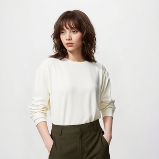 抓绒卫衣T恤新款 长袖 479609 柔软针织摇粒绒圆领套头衫 官网129女装