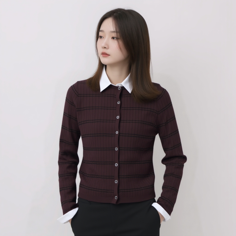 小圆领精纺开衫女短款