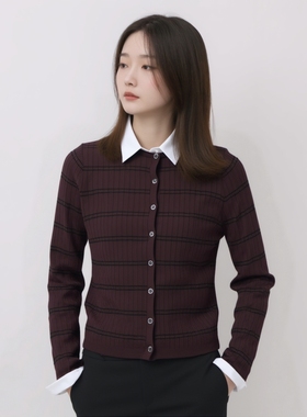 小圆领精纺开衫女短款 通勤外搭Vintage复古风慵懒薄外套481408