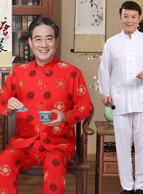 中老年夏季棉绸中式盘扣长袖套装
