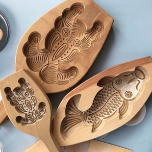 梨木立体加深凹底|金蟾青蛙馒头月饼面食米糕豆沙包|木质烘焙模具