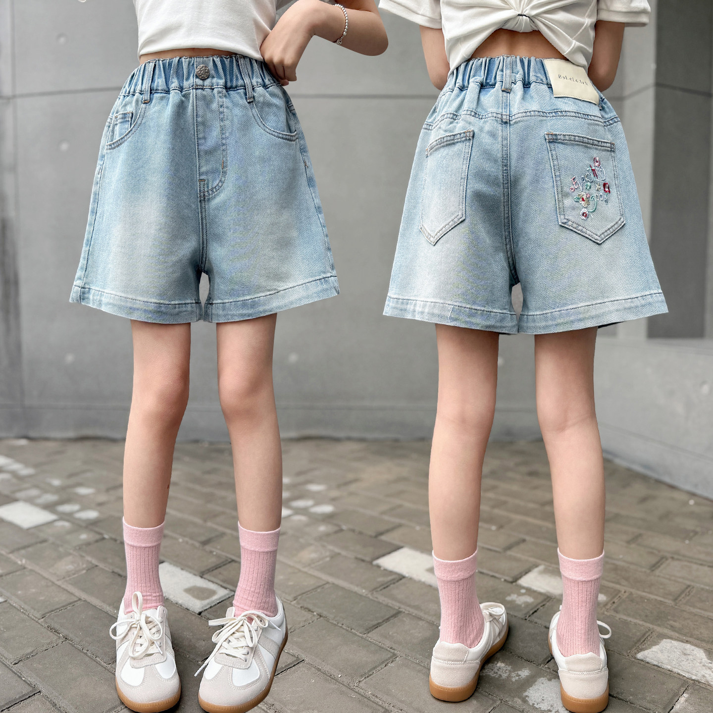 女童夏季新款洋气儿童韩版薄款绣花牛仔短裤中大童休闲百搭热裤潮