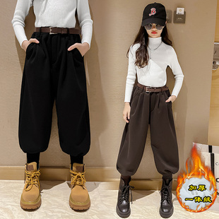 大女孩洋氣寬松外穿兒童哈倫褲 女童加絨褲 子秋冬裝 加厚燈籠蘿卜褲