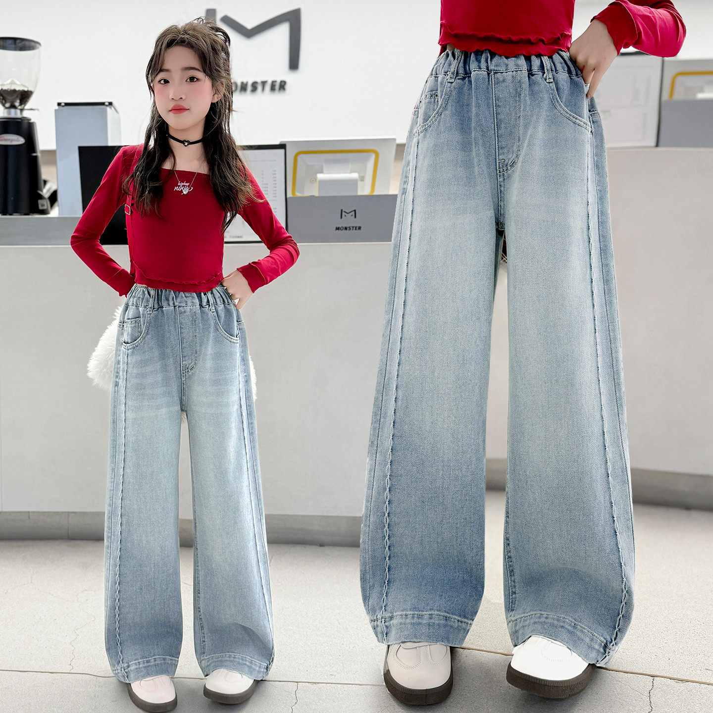 女童牛仔裤春季新款洋气儿童韩版宽松裤子中大童休闲直筒阔腿裤潮,童装/婴儿装/亲子装,儿童牛仔裤,淘宝优惠券,粉丝福利购,淘宝优惠卷