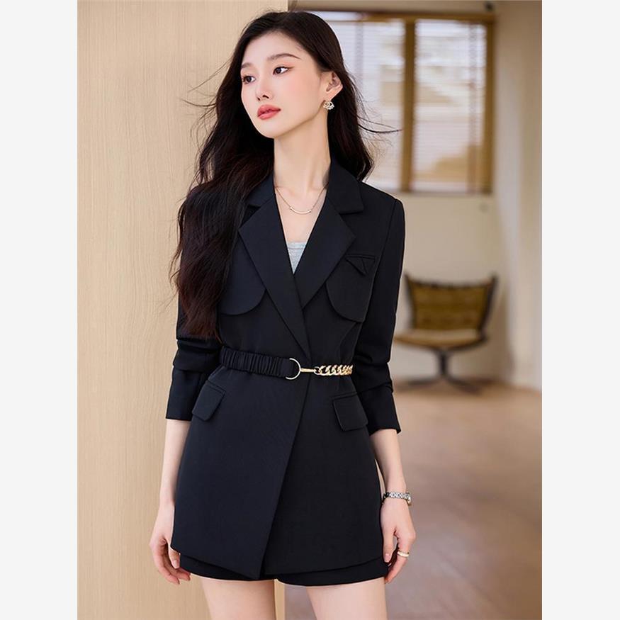 黑色西装套装女2024新款高级感小个子穿搭一整套穿搭短裤两件套春