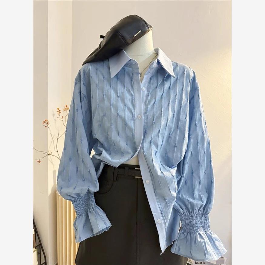 藍色POLO翻領刺繡襯衫女2