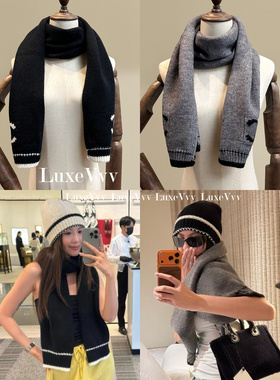 Jennie同款羊绒黑白撞色帽子围巾
