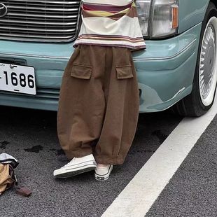 男童裤子春秋新款中小童2024网红宽松时髦洋气炸街灯笼裤儿童长裤