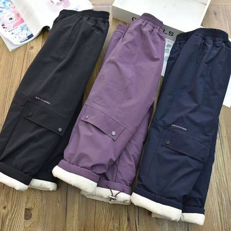 儿童软壳冲锋裤女童防风保暖棉裤男童加绒滑雪工装运动裤一条过冬