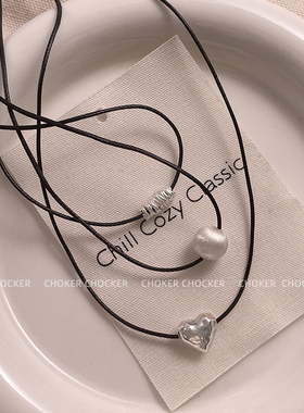 s925纯银吊坠黑绳抽拉项链女