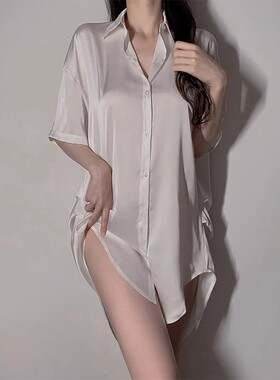 IFELINSE 男友风衬衫性感睡衣女夏季v领睡裙欲纯风套装2024年新款