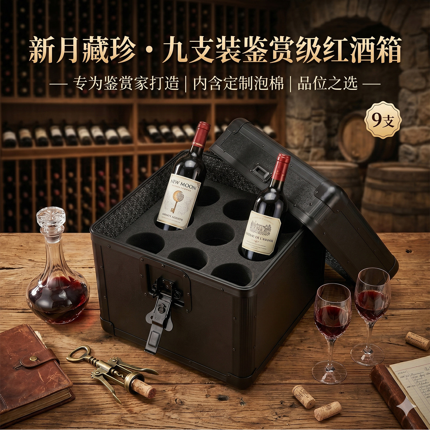 车载酒箱6支装葡萄酒盒9瓶洋酒收纳箱铝合金红酒包装存放箱子手提