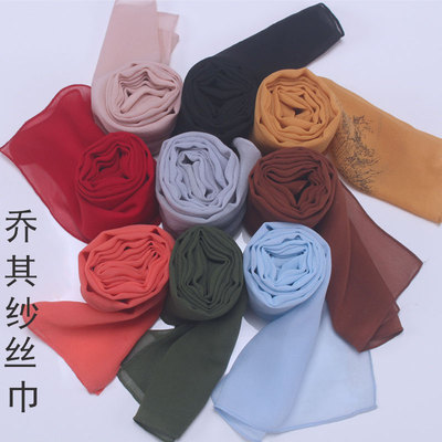 长条真丝乔其纱丝巾围巾