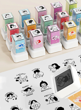 可视窗印章手账DIY装饰图章男孩女孩素材心情表情儿童可爱日记本黑色墨水日期打卡图标迷你奖励手帐盖章