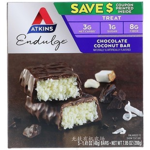 美国生酮Atkins chocolate coconut bar阿特金斯代餐棒巧克力椰子