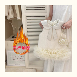 婴幼儿女童小香风连衣裙秋冬新款宝宝夹棉加厚毛呢背心裙小童公主