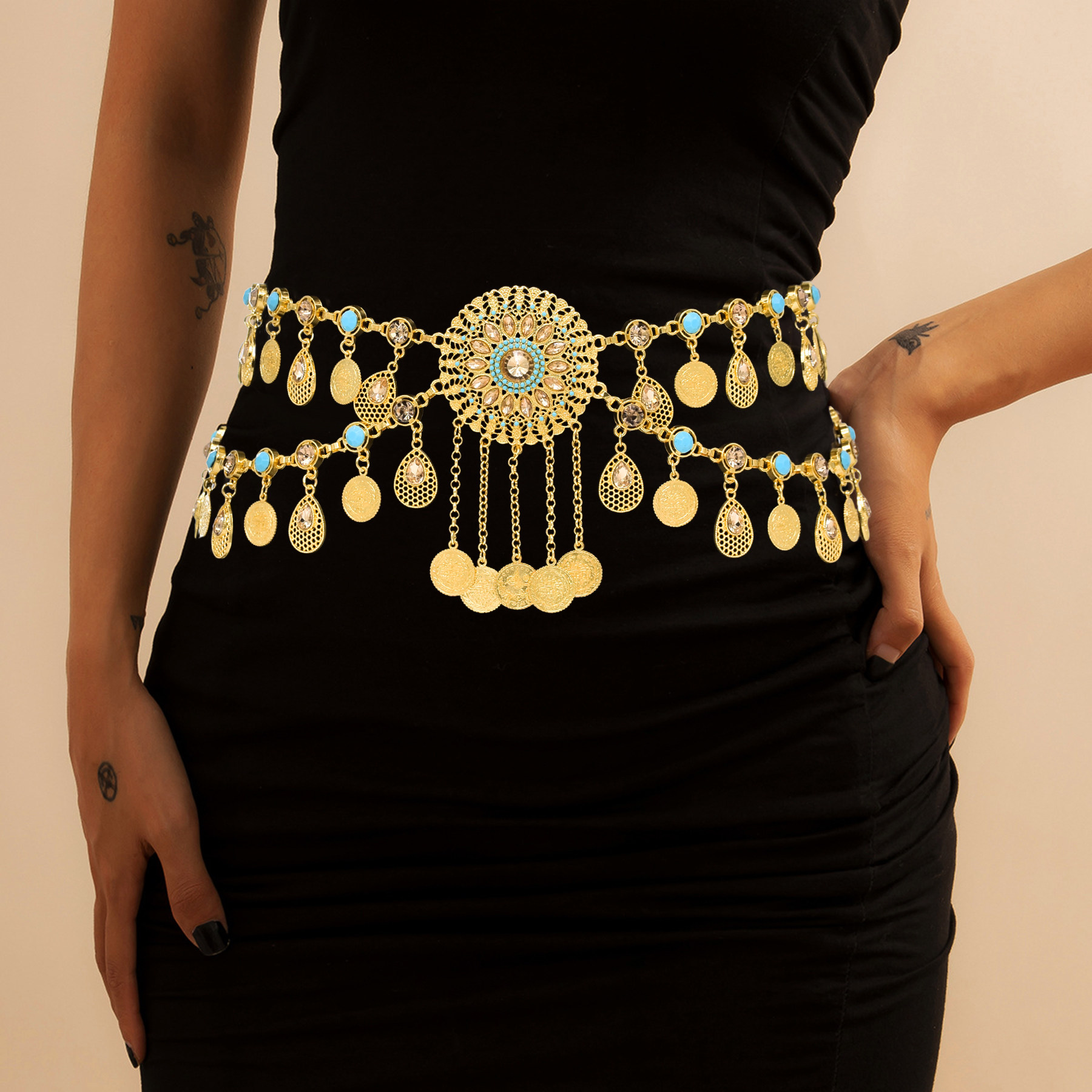 波西米亚异域长款腰链女身体链钱币镂空松石坦领新疆肚皮舞配饰品,饰品/流行首饰/时尚饰品新,其它首饰,淘宝优惠券,粉丝福利购,淘宝优惠卷
